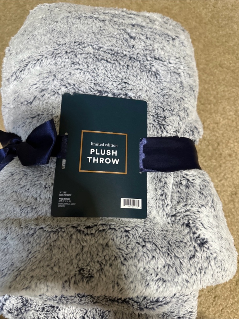 ULTA Navy Blue/Gray Ultra-Soft Plush Throw 50"x60" Bed Blanket Pom Pom Brand New